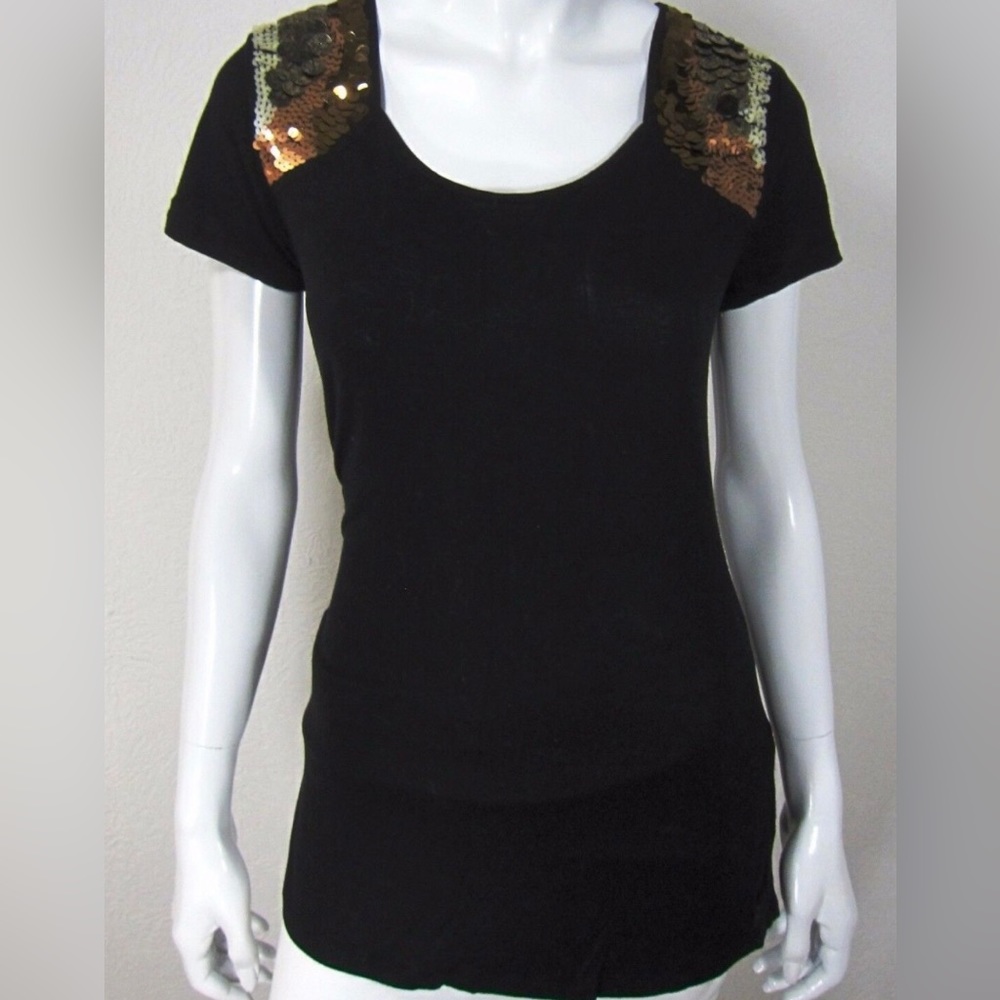 Flounce Black Sequin Embellished T-shirt